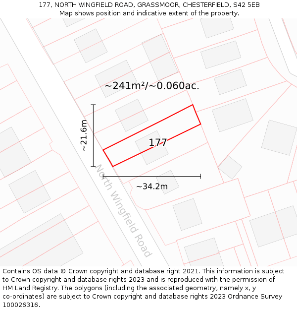 177, NORTH WINGFIELD ROAD, GRASSMOOR, CHESTERFIELD, S42 5EB: Plot and title map