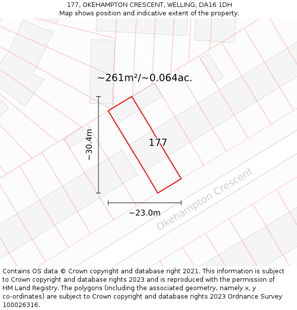 177, OKEHAMPTON CRESCENT, WELLING, DA16 1DH: Plot and title map