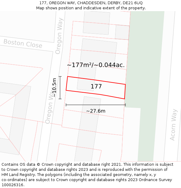 177, OREGON WAY, CHADDESDEN, DERBY, DE21 6UQ: Plot and title map