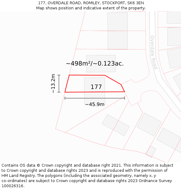 177, OVERDALE ROAD, ROMILEY, STOCKPORT, SK6 3EN: Plot and title map