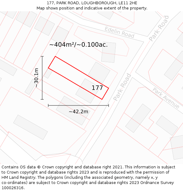 177, PARK ROAD, LOUGHBOROUGH, LE11 2HE: Plot and title map