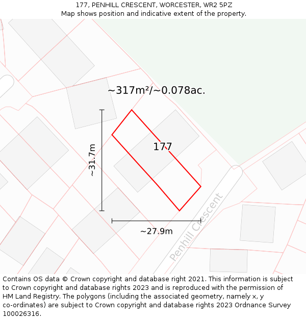 177, PENHILL CRESCENT, WORCESTER, WR2 5PZ: Plot and title map