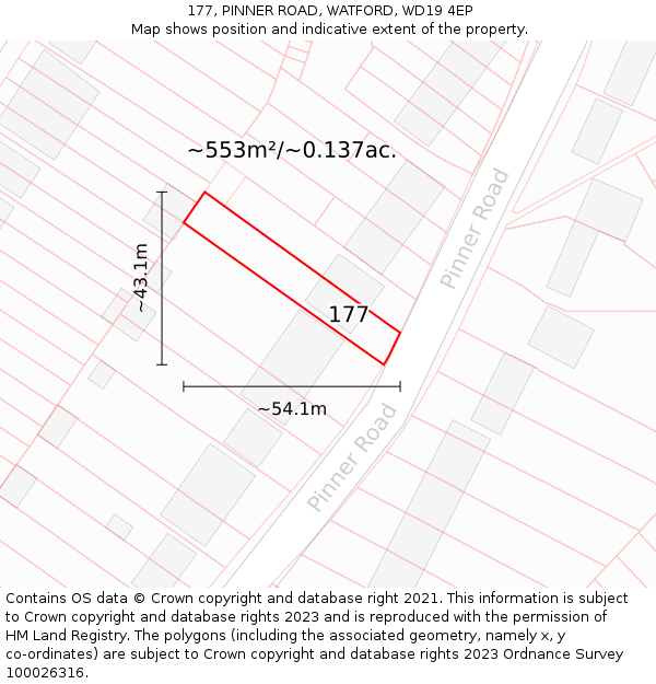 177, PINNER ROAD, WATFORD, WD19 4EP: Plot and title map