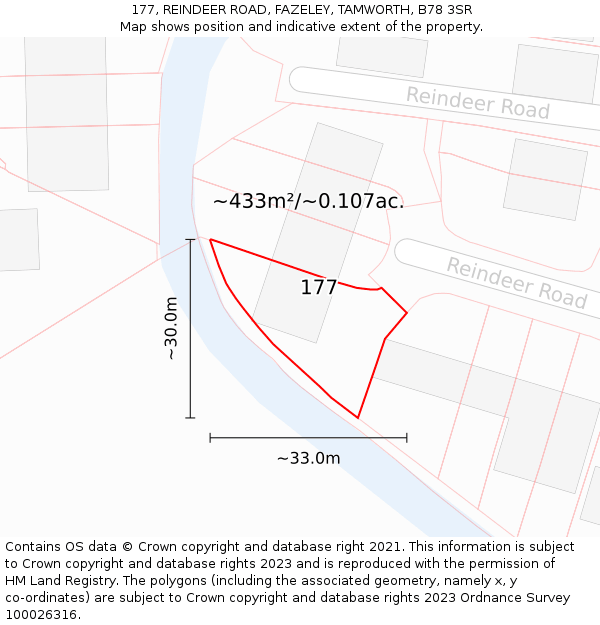 177, REINDEER ROAD, FAZELEY, TAMWORTH, B78 3SR: Plot and title map