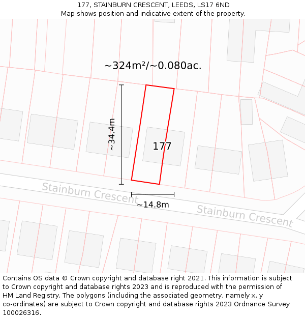 177, STAINBURN CRESCENT, LEEDS, LS17 6ND: Plot and title map