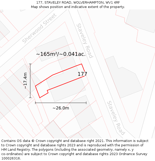 177, STAVELEY ROAD, WOLVERHAMPTON, WV1 4RF: Plot and title map
