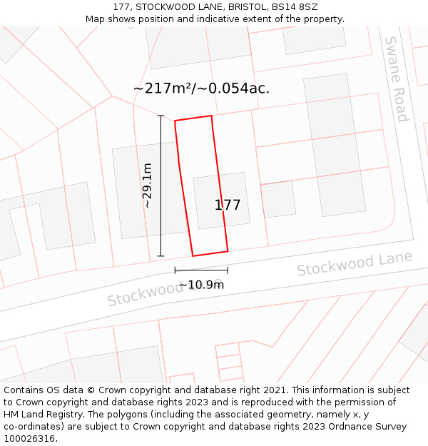 177, STOCKWOOD LANE, BRISTOL, BS14 8SZ: Plot and title map