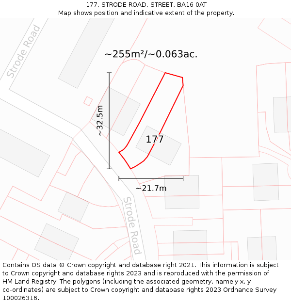 177, STRODE ROAD, STREET, BA16 0AT: Plot and title map