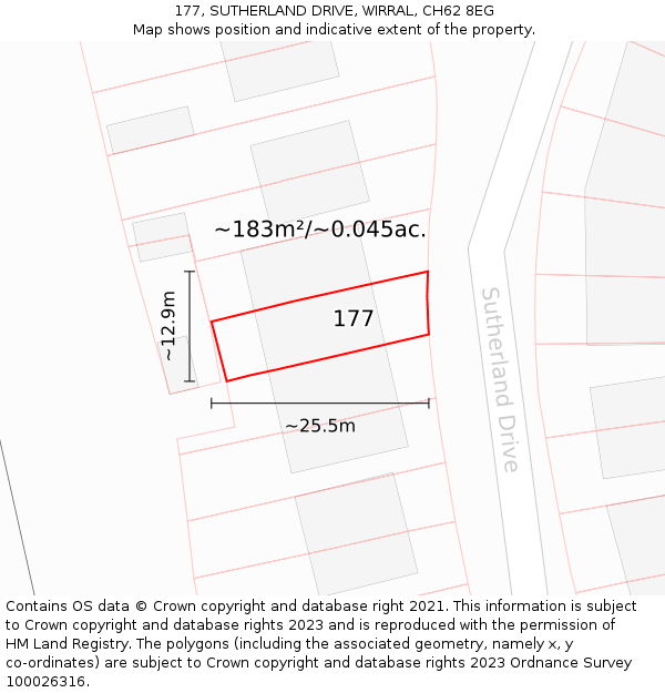 177, SUTHERLAND DRIVE, WIRRAL, CH62 8EG: Plot and title map