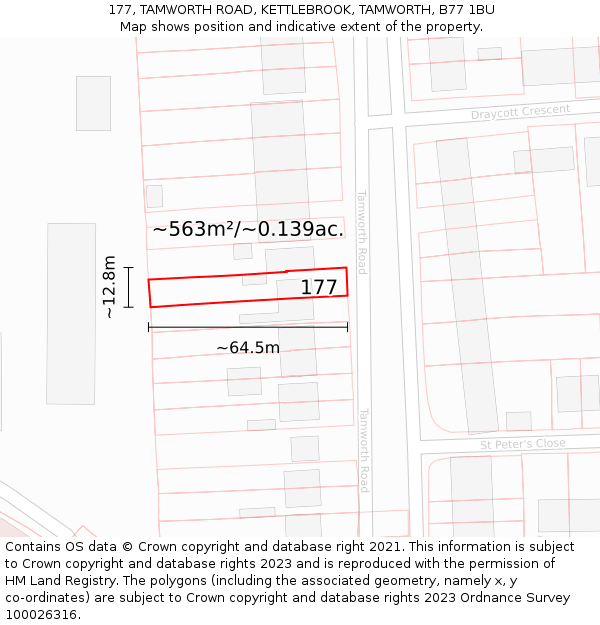177, TAMWORTH ROAD, KETTLEBROOK, TAMWORTH, B77 1BU: Plot and title map