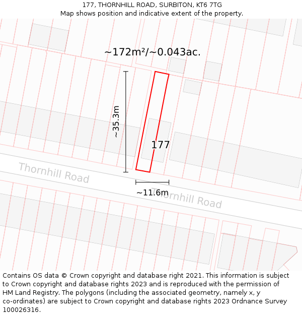 177, THORNHILL ROAD, SURBITON, KT6 7TG: Plot and title map