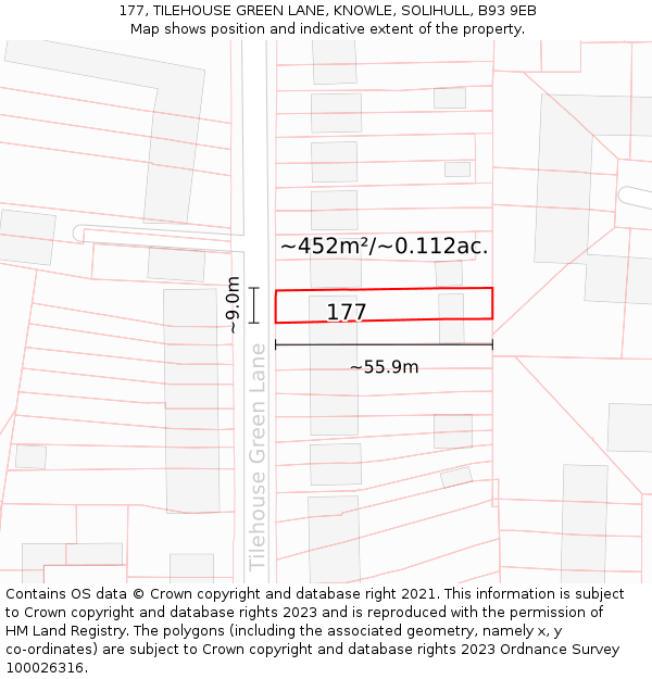 177, TILEHOUSE GREEN LANE, KNOWLE, SOLIHULL, B93 9EB: Plot and title map