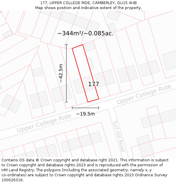 177, UPPER COLLEGE RIDE, CAMBERLEY, GU15 4HB: Plot and title map