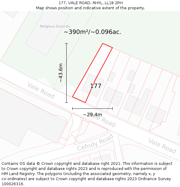 177, VALE ROAD, RHYL, LL18 2PH: Plot and title map
