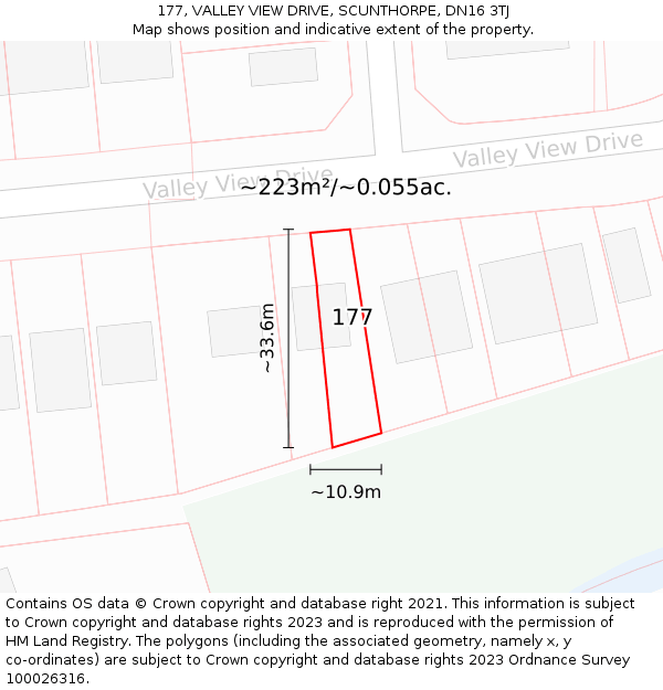 177, VALLEY VIEW DRIVE, SCUNTHORPE, DN16 3TJ: Plot and title map