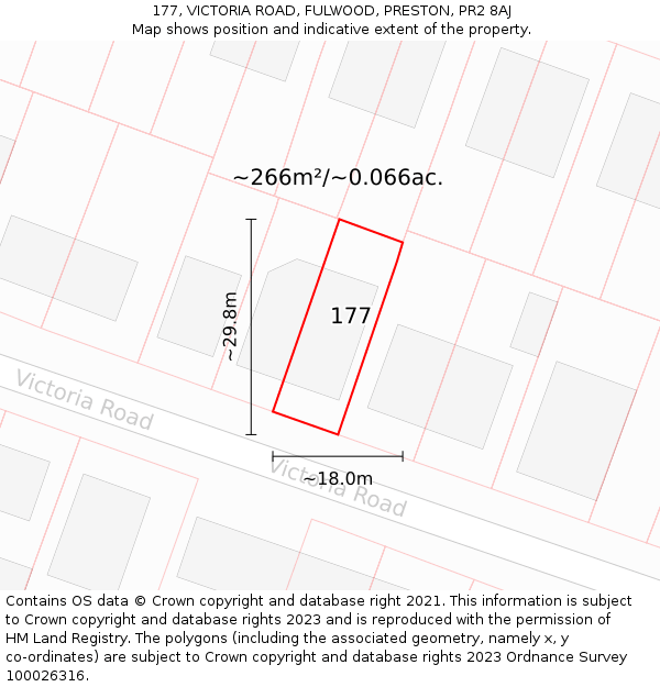 177, VICTORIA ROAD, FULWOOD, PRESTON, PR2 8AJ: Plot and title map