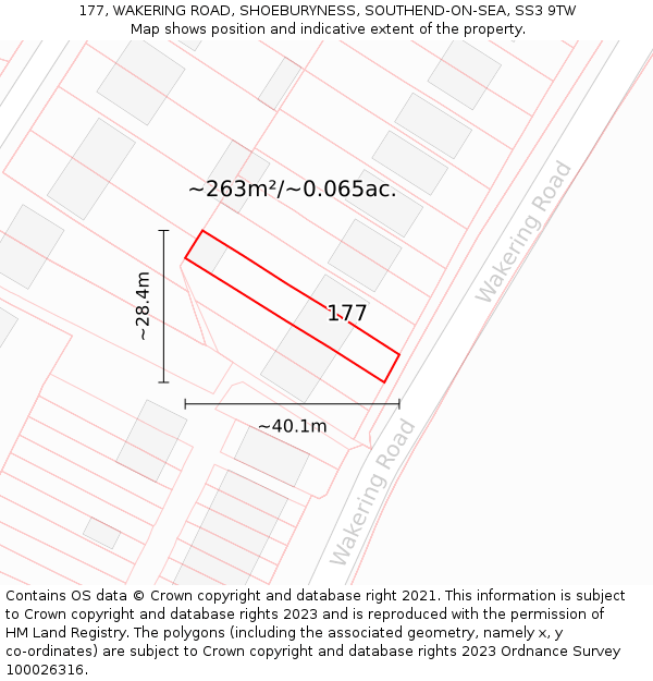 177, WAKERING ROAD, SHOEBURYNESS, SOUTHEND-ON-SEA, SS3 9TW: Plot and title map