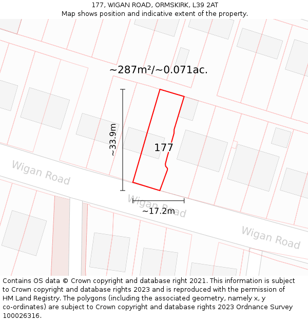 177, WIGAN ROAD, ORMSKIRK, L39 2AT: Plot and title map