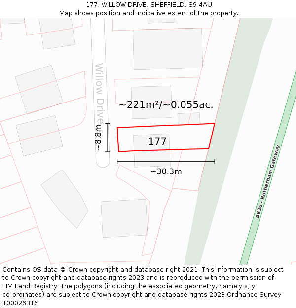 177, WILLOW DRIVE, SHEFFIELD, S9 4AU: Plot and title map