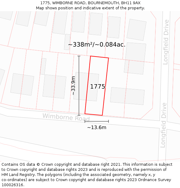1775, WIMBORNE ROAD, BOURNEMOUTH, BH11 9AX: Plot and title map