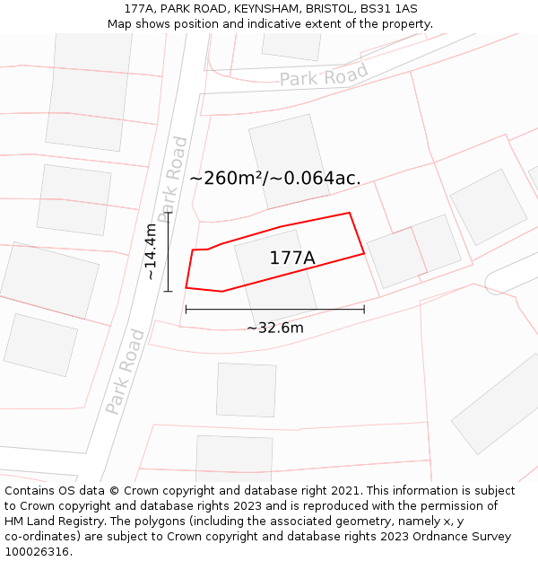 177A, PARK ROAD, KEYNSHAM, BRISTOL, BS31 1AS: Plot and title map