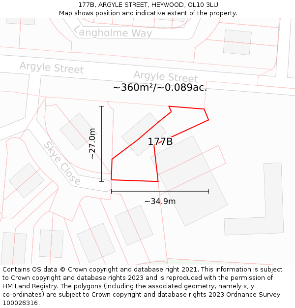 177B, ARGYLE STREET, HEYWOOD, OL10 3LU: Plot and title map