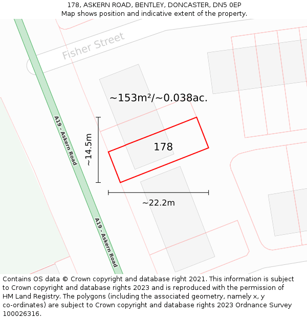 178, ASKERN ROAD, BENTLEY, DONCASTER, DN5 0EP: Plot and title map