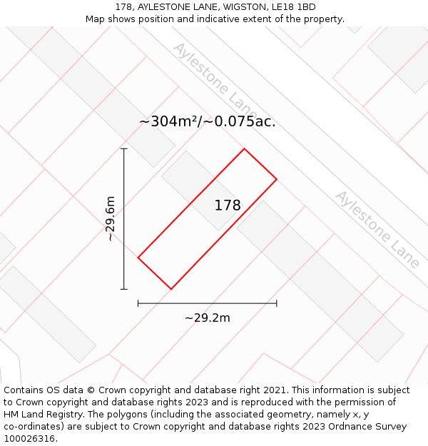 178, AYLESTONE LANE, WIGSTON, LE18 1BD: Plot and title map