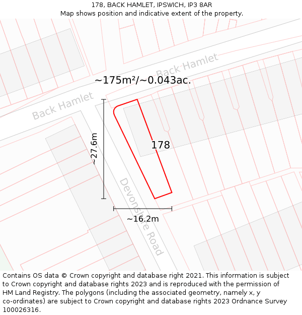 178, BACK HAMLET, IPSWICH, IP3 8AR: Plot and title map