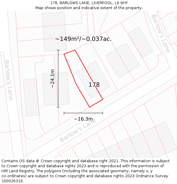 178, BARLOWS LANE, LIVERPOOL, L9 9HY: Plot and title map