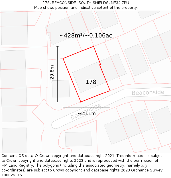 178, BEACONSIDE, SOUTH SHIELDS, NE34 7PU: Plot and title map