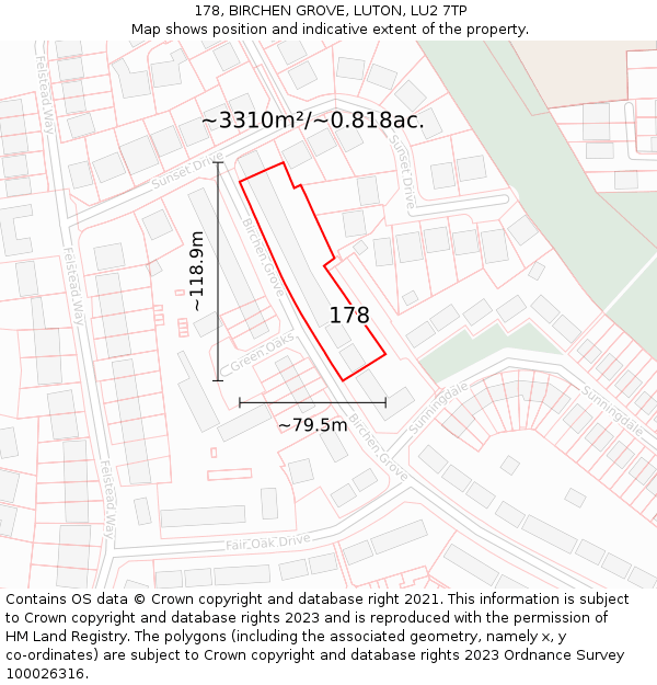 178, BIRCHEN GROVE, LUTON, LU2 7TP: Plot and title map