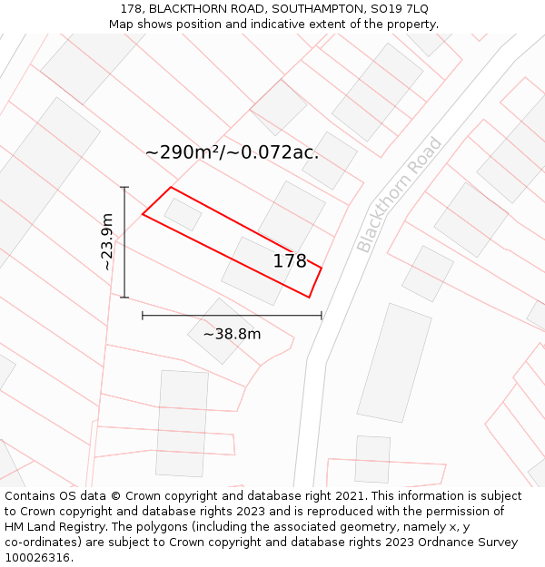 178, BLACKTHORN ROAD, SOUTHAMPTON, SO19 7LQ: Plot and title map