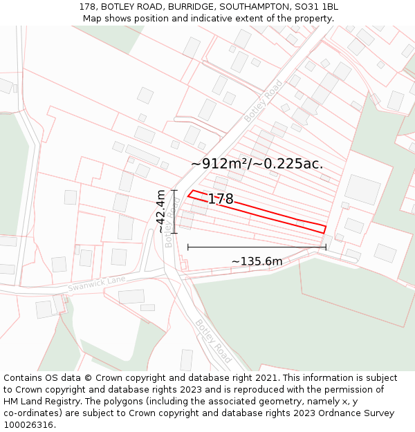 178, BOTLEY ROAD, BURRIDGE, SOUTHAMPTON, SO31 1BL: Plot and title map