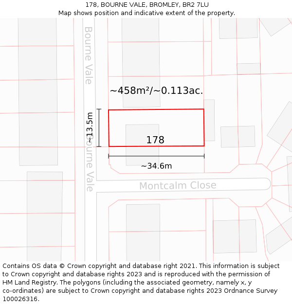 178, BOURNE VALE, BROMLEY, BR2 7LU: Plot and title map
