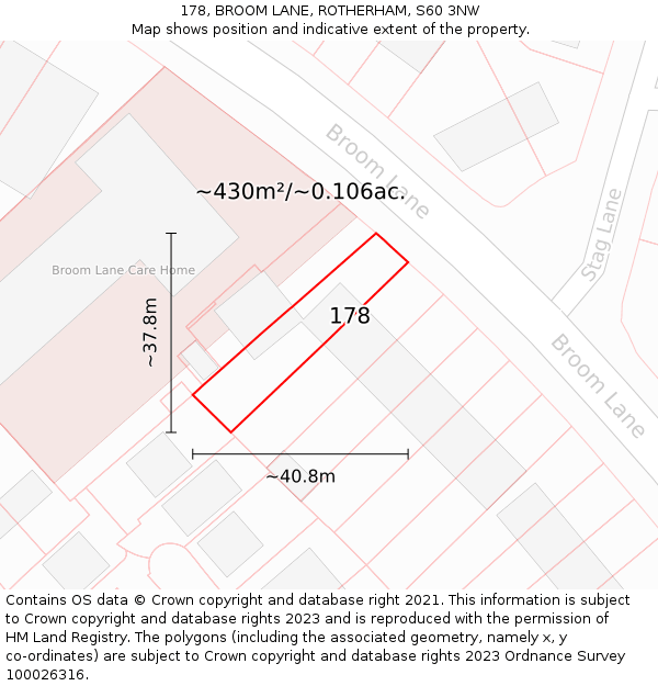 178, BROOM LANE, ROTHERHAM, S60 3NW: Plot and title map
