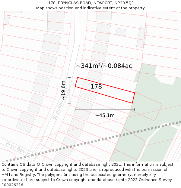 178, BRYNGLAS ROAD, NEWPORT, NP20 5QF: Plot and title map