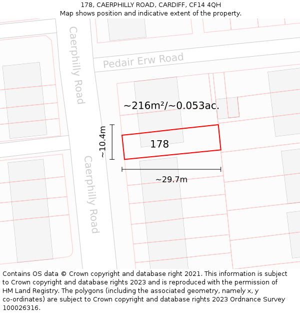 178, CAERPHILLY ROAD, CARDIFF, CF14 4QH: Plot and title map