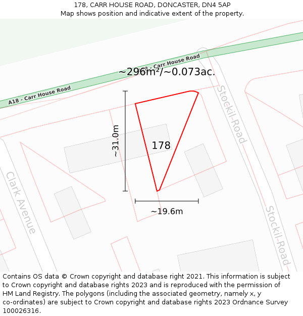 178, CARR HOUSE ROAD, DONCASTER, DN4 5AP: Plot and title map