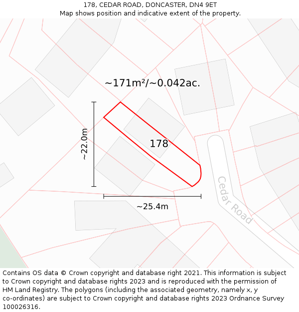 178, CEDAR ROAD, DONCASTER, DN4 9ET: Plot and title map
