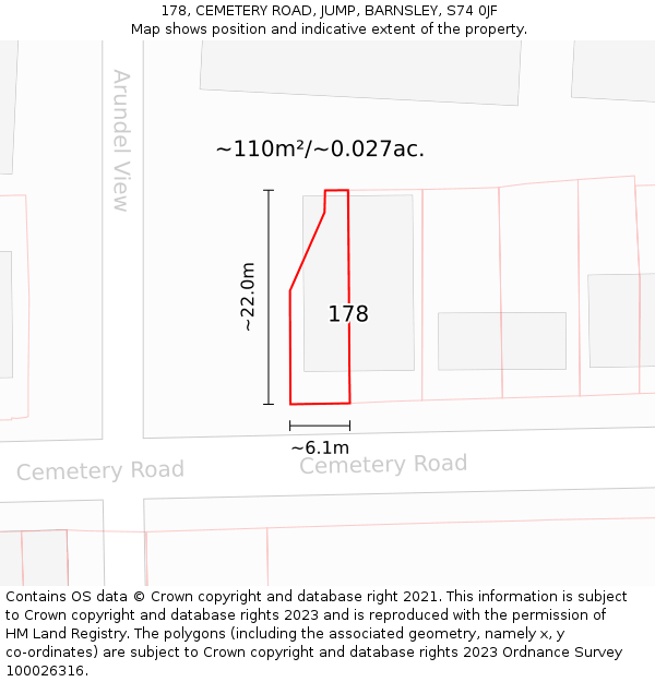 178, CEMETERY ROAD, JUMP, BARNSLEY, S74 0JF: Plot and title map