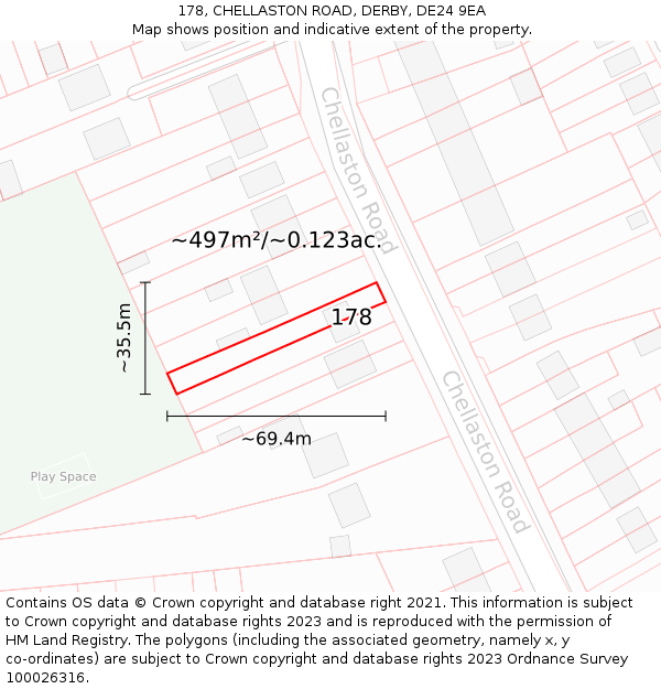 178, CHELLASTON ROAD, DERBY, DE24 9EA: Plot and title map
