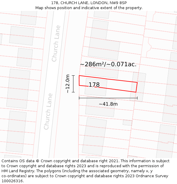 178, CHURCH LANE, LONDON, NW9 8SP: Plot and title map