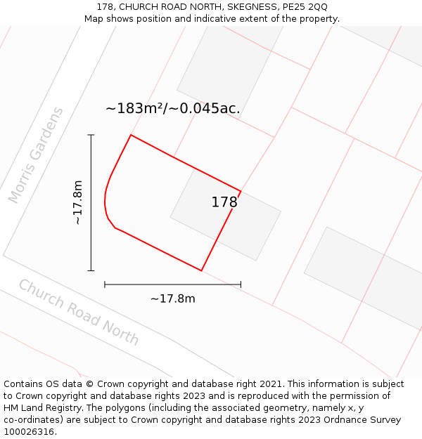 178, CHURCH ROAD NORTH, SKEGNESS, PE25 2QQ: Plot and title map