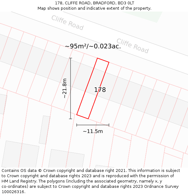 178, CLIFFE ROAD, BRADFORD, BD3 0LT: Plot and title map