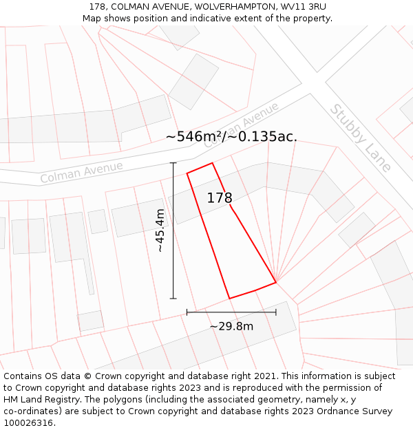 178, COLMAN AVENUE, WOLVERHAMPTON, WV11 3RU: Plot and title map