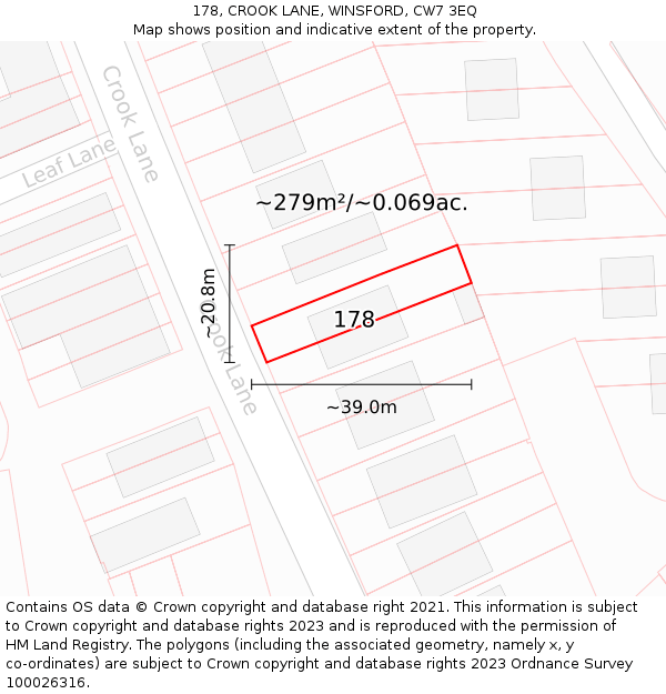 178, CROOK LANE, WINSFORD, CW7 3EQ: Plot and title map