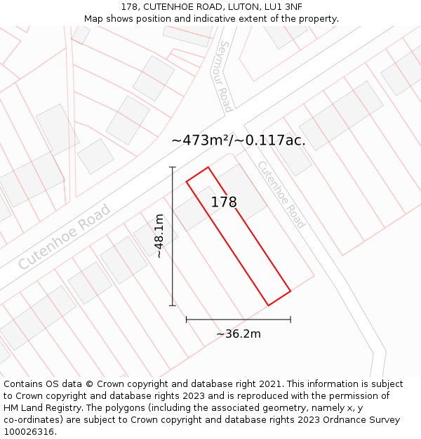 178, CUTENHOE ROAD, LUTON, LU1 3NF: Plot and title map
