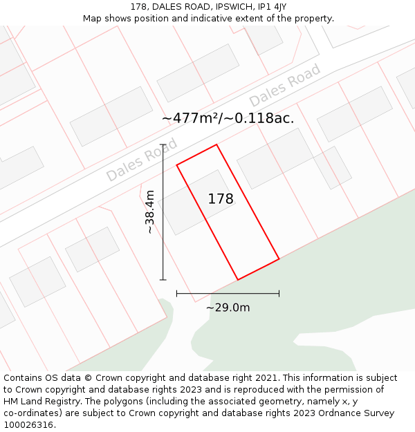 178, DALES ROAD, IPSWICH, IP1 4JY: Plot and title map