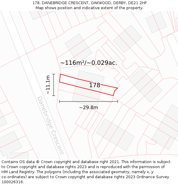 178, DANEBRIDGE CRESCENT, OAKWOOD, DERBY, DE21 2HF: Plot and title map